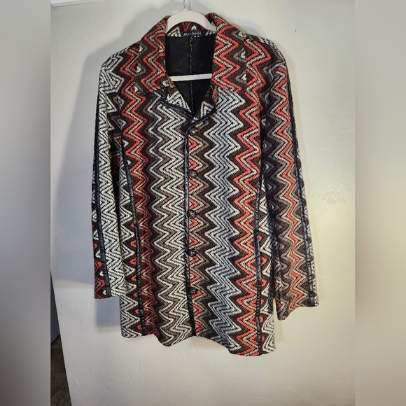 Mechant Jackets & Blazers - Mechant Chic Zigzag Pattern Blazer - Red, Brown, White Boho Sz XL